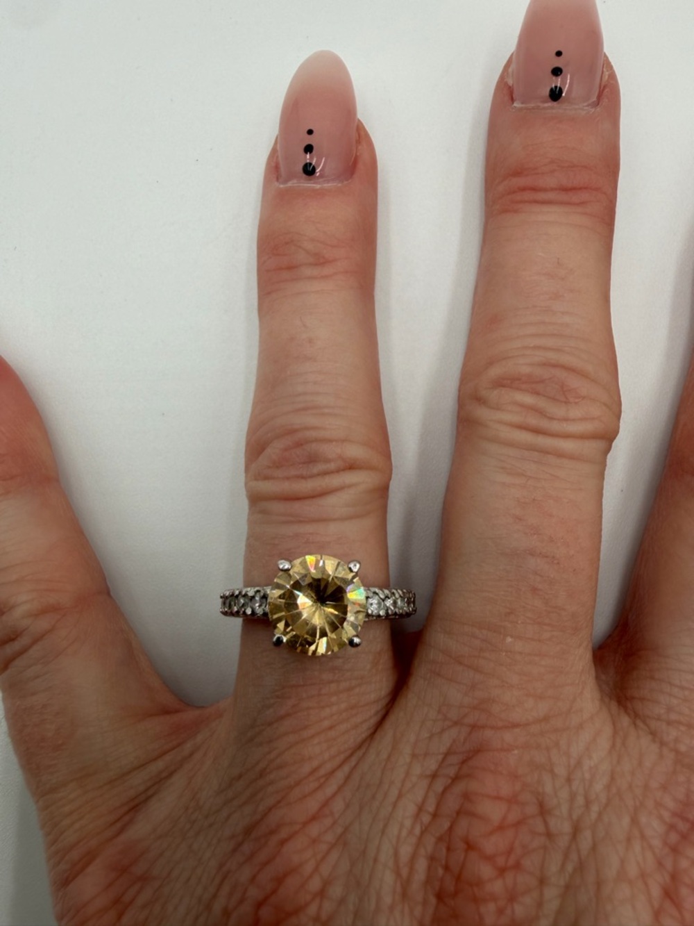 Women’s Champagne Moissanite Silver Ring Sz 5